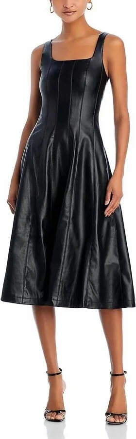 Women's Faux Leather Sleeveless Midi Dress In Black