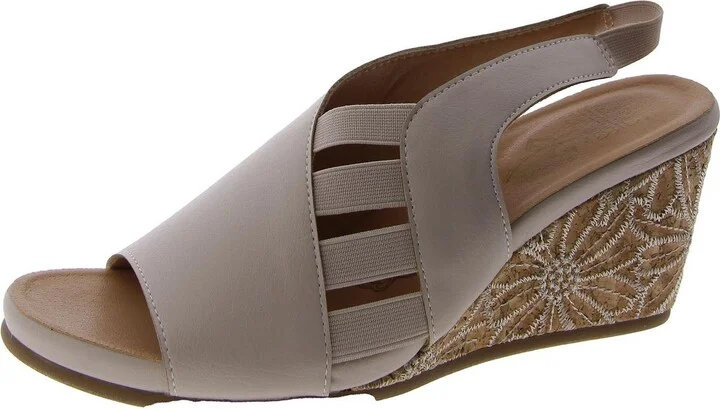 Womens Faux Leather Slip On Wedge Sandals
