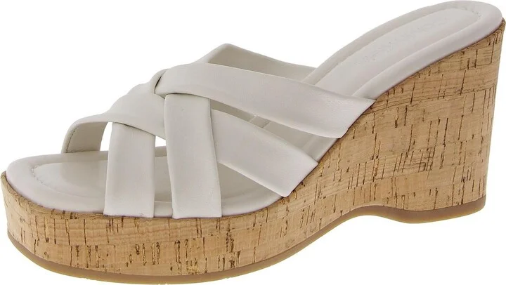 Womens Faux Leather Strappy Slide Sandals
