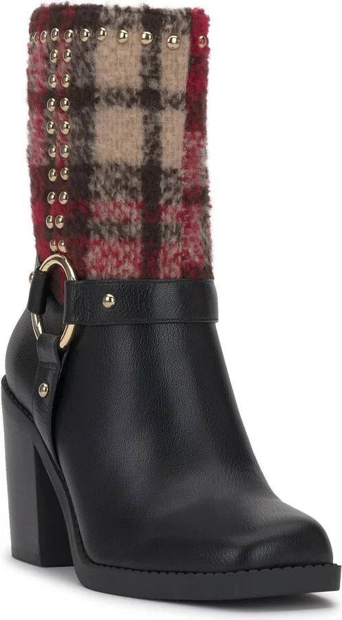 Womens Faux Leather Studded Mid-Calf Boots