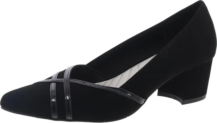 Womens Faux Leather Trim Faux Suede Block Heels