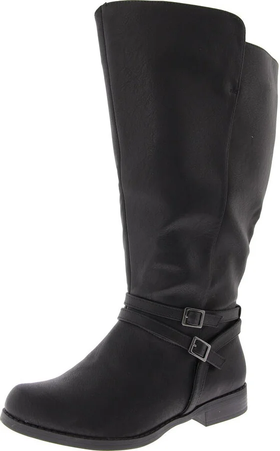 Womens Faux Leather Wide Calf Knee-High Boots