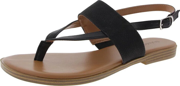 Womens Faux Leather Woven T-Strap Sandals