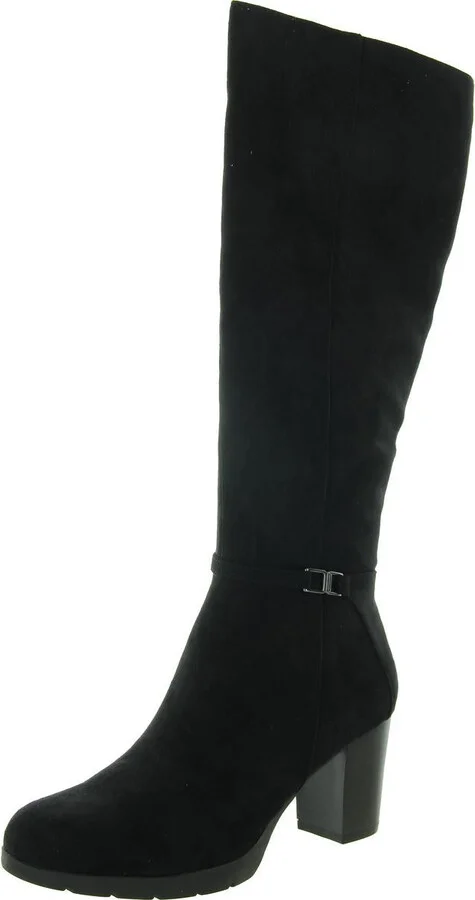 Womens Faux Suede Block Heel Knee-High Boots
