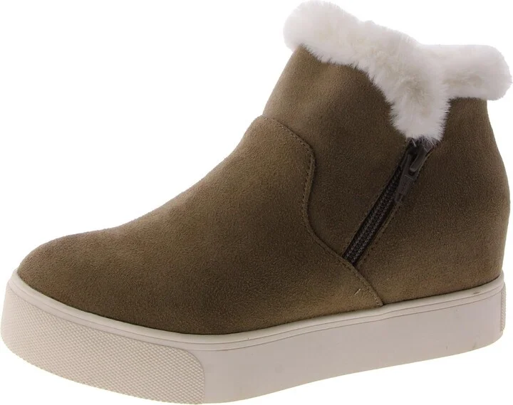 Womens Faux Suede Flatform Ankle Boots