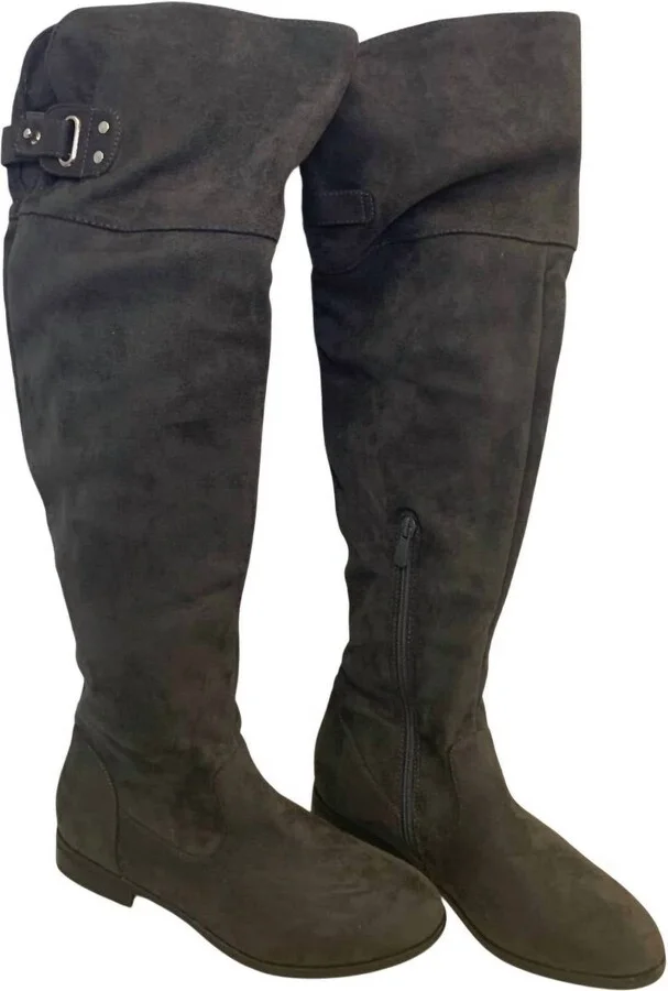 Women's Faux Suede Knee High Low Heel Fashion Boots In Gray