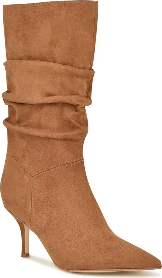 Womens Faux Suede Pull On Mid-Calf Boots