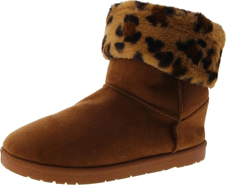 Womens Faux Suede Round Toe Shearling Boots