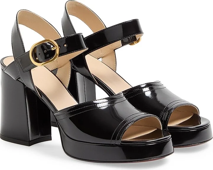 Women's Fawcette 100MM Platform Sandals in Polished Calfskin - Black - Size 7 - Image 2