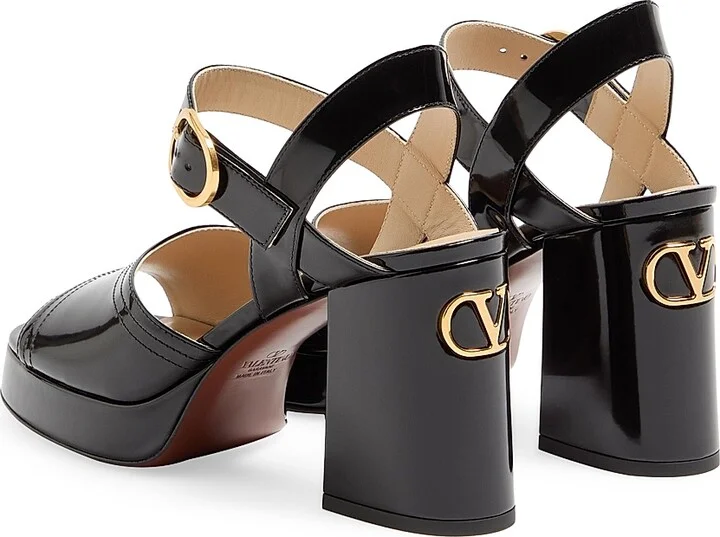 Women's Fawcette 100MM Platform Sandals in Polished Calfskin - Black - Size 7 - Image 3