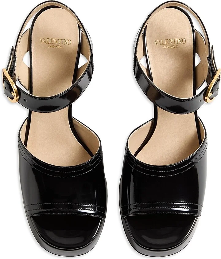 Women's Fawcette 100MM Platform Sandals in Polished Calfskin - Black - Size 7 - Image 4