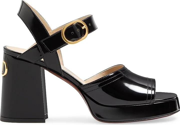 Women's Fawcette 100MM Platform Sandals in Polished Calfskin - Black - Size 7