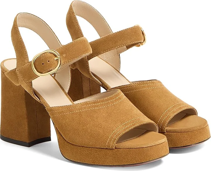 Women's Fawcette Platform Crust Leather 100MM Sandals - Havana Beige - Size 7 - Image 2