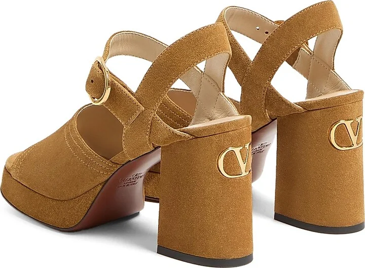 Women's Fawcette Platform Crust Leather 100MM Sandals - Havana Beige - Size 7 - Image 3