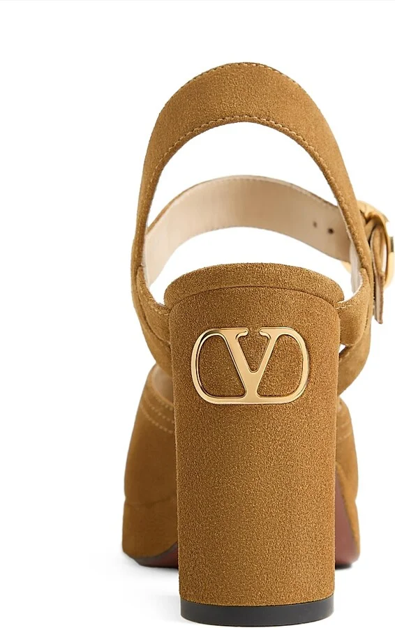 Women's Fawcette Platform Crust Leather 100MM Sandals - Havana Beige - Size 7 - Image 5