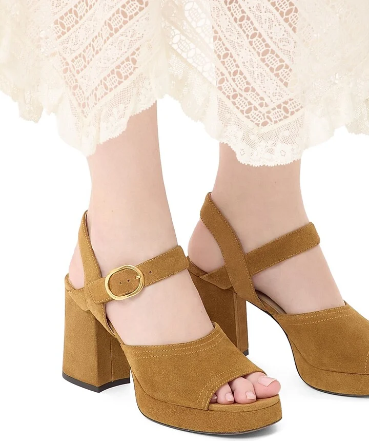 Women's Fawcette Platform Crust Leather 100MM Sandals - Havana Beige - Size 7 - Image 7