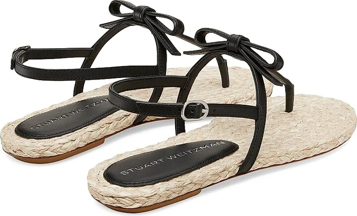 Women's Felicity Bow-Detailed Leather Espadrille T-Strap Sandals - Black Natural - Size 10 - Image 3