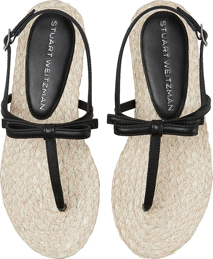 Women's Felicity Bow-Detailed Leather Espadrille T-Strap Sandals - Black Natural - Size 10 - Image 4