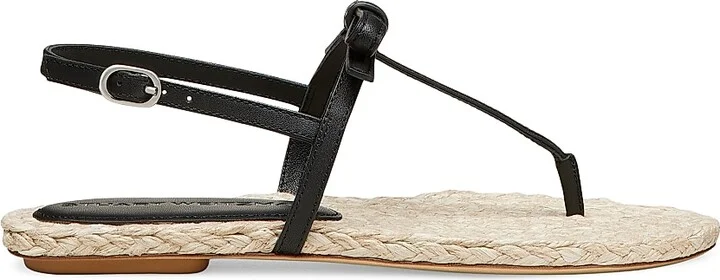 Women's Felicity Bow-Detailed Leather Espadrille T-Strap Sandals - Black Natural - Size 10