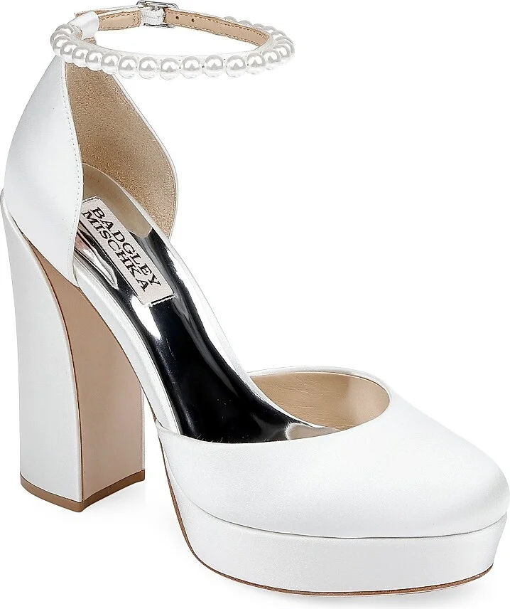 Women's Felixa 125MM Imitation Pearl-Embellished Satin Platform Pumps - White Satin - Size 6.5 - Image 2