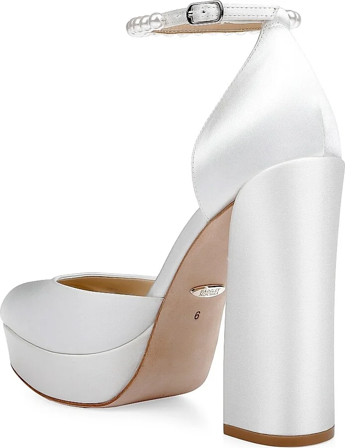 Women's Felixa 125MM Imitation Pearl-Embellished Satin Platform Pumps - White Satin - Size 6.5 - Image 3