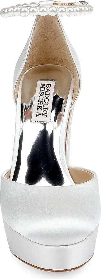 Women's Felixa 125MM Imitation Pearl-Embellished Satin Platform Pumps - White Satin - Size 6.5 - Image 4