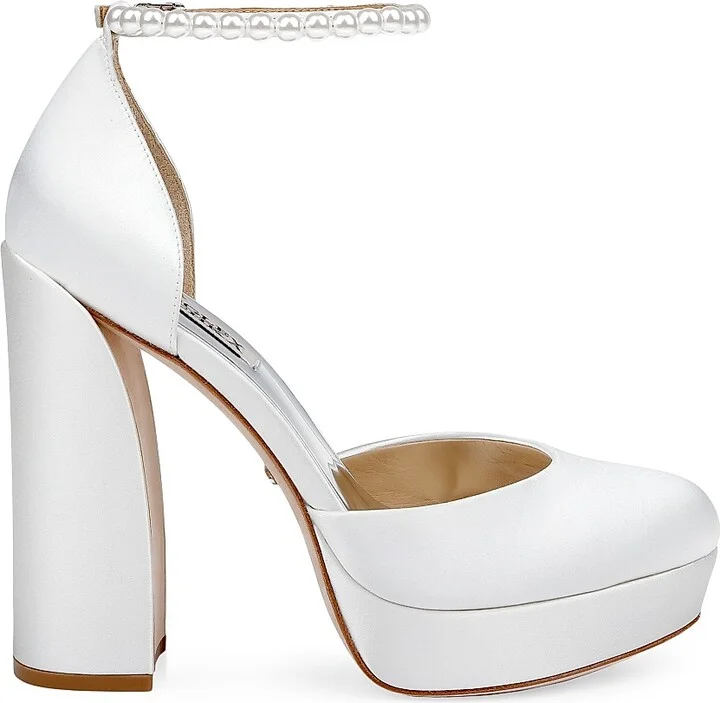 Women's Felixa 125MM Imitation Pearl-Embellished Satin Platform Pumps - White Satin - Size 6.5