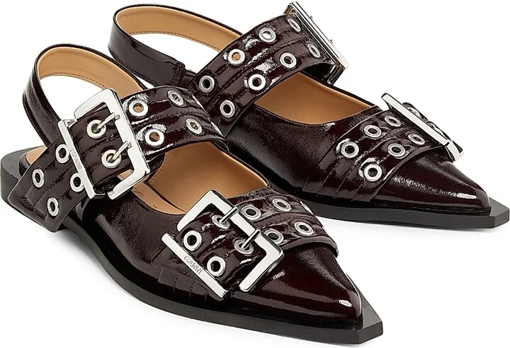 Women's Feminine Buckle Ballerina Flats - Burgundy - Size 5 - Image 2