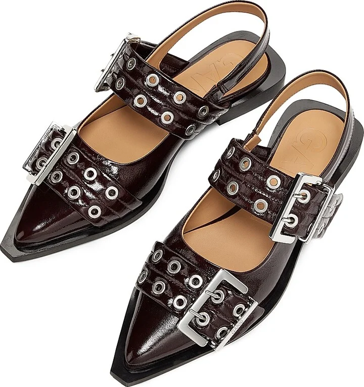 Women's Feminine Buckle Ballerina Flats - Burgundy - Size 5 - Image 4