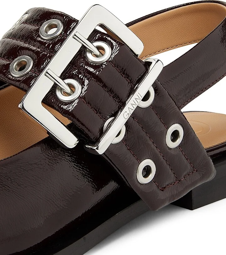 Women's Feminine Buckle Ballerina Flats - Burgundy - Size 5 - Image 5