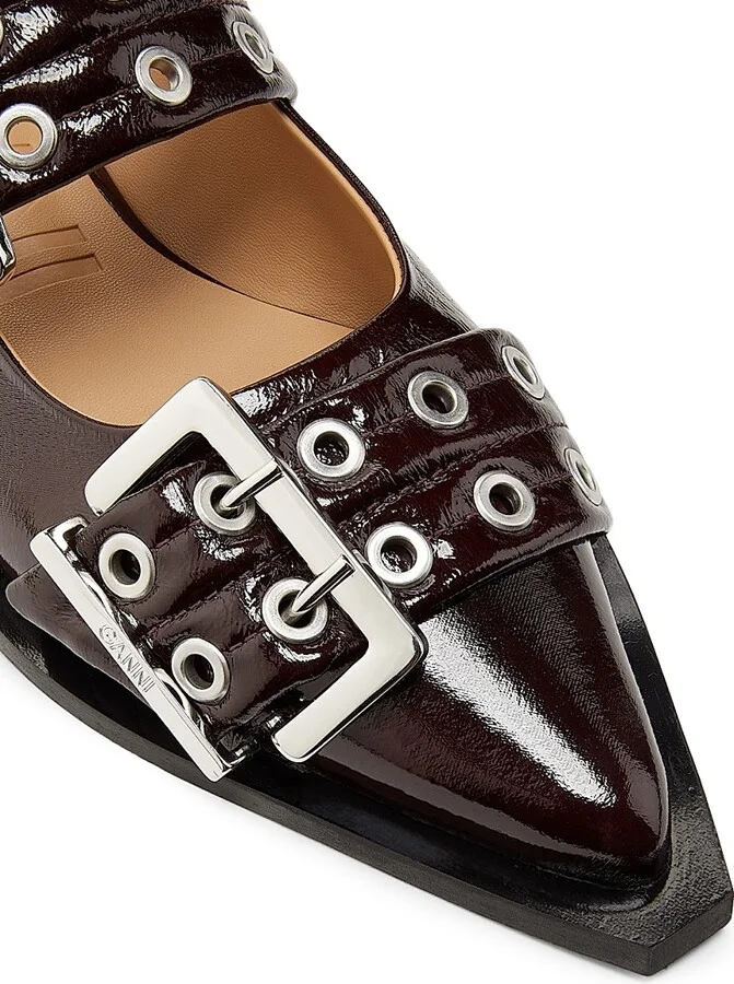 Women's Feminine Buckle Ballerina Flats - Burgundy - Size 5 - Image 6