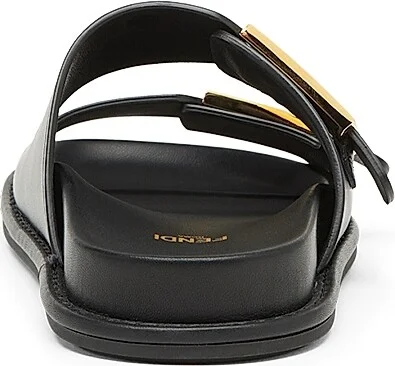 Women's Fendi Feel Buckle Leather Slides - Black - Size 5 Sandals - Image 3
