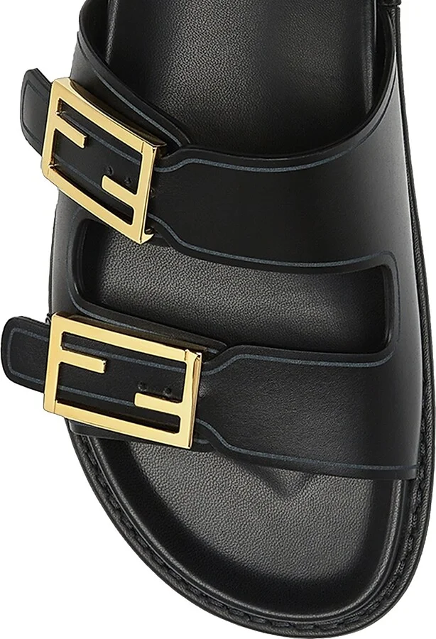 Women's Fendi Feel Buckle Leather Slides - Black - Size 5 Sandals - Image 4