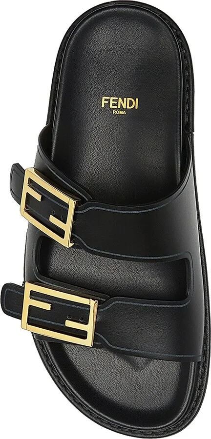 Women's Fendi Feel Buckle Leather Slides - Black - Size 5 Sandals - Image 5
