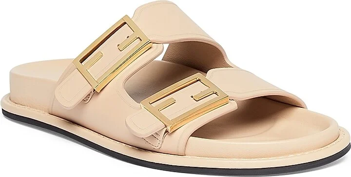 Women's Fendi Feel Buckle Leather Slides - Black - Size 5 Sandals - Image 6