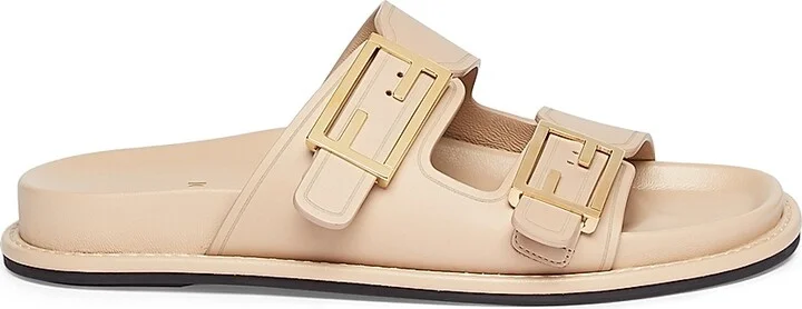 Women's Fendi Feel Buckle Leather Slides - Black - Size 5 Sandals - Image 10