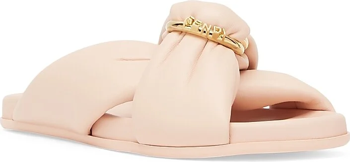 Women's Fendi Feel Knot Leather Slide Sandals - Light Rose - Size 7 - Image 2