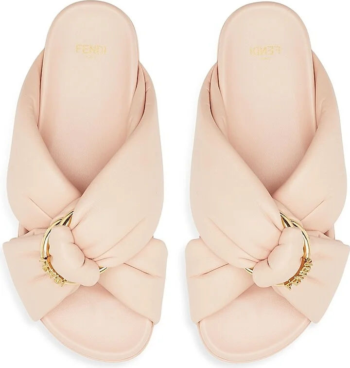 Women's Fendi Feel Knot Leather Slide Sandals - Light Rose - Size 7 - Image 4