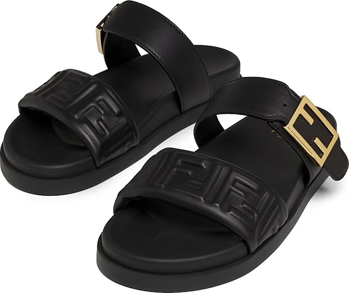 Women's Fendi Feel Leather Double Strap Sandals - Nero - Size 5 - Image 2