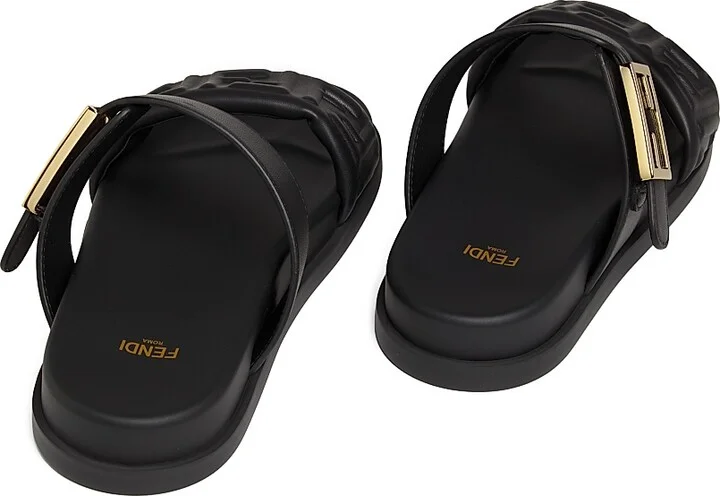Women's Fendi Feel Leather Double Strap Sandals - Nero - Size 5 - Image 3
