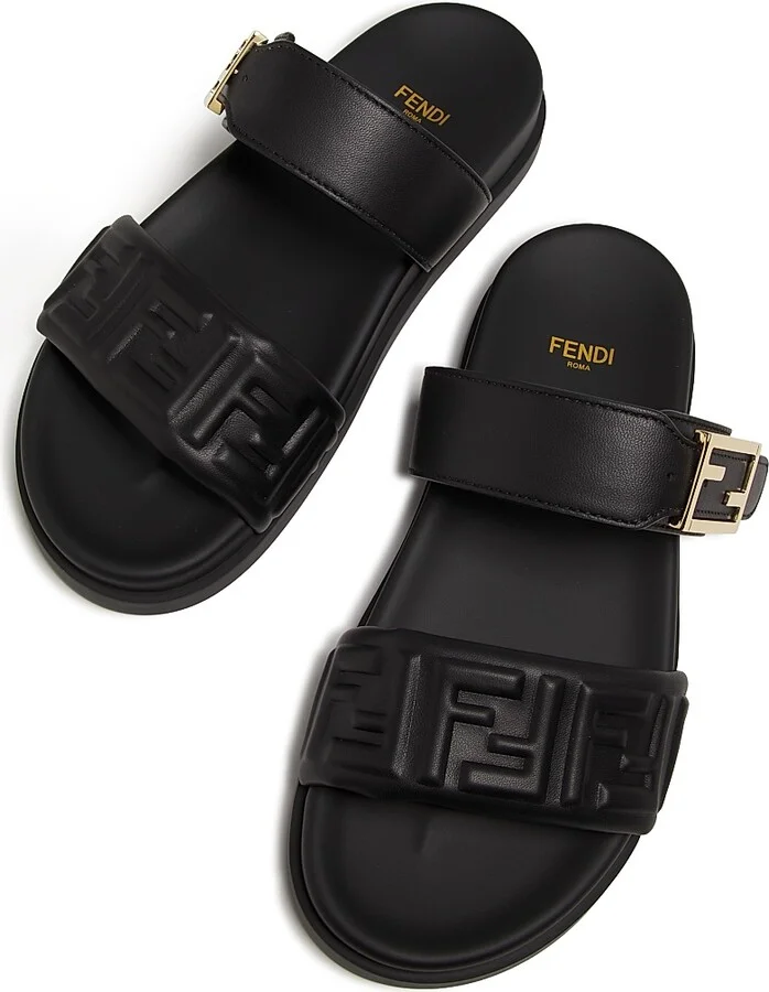 Women's Fendi Feel Leather Double Strap Sandals - Nero - Size 5 - Image 4