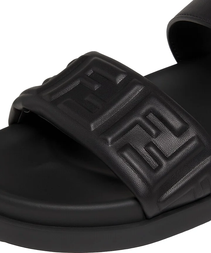 Women's Fendi Feel Leather Double Strap Sandals - Nero - Size 5 - Image 5