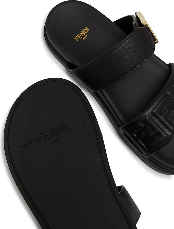 Women's Fendi Feel Leather Double Strap Sandals - Nero - Size 5 - Image 6