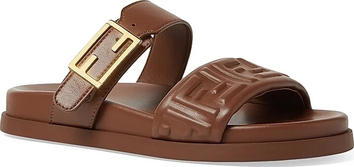 Women's Fendi Feel Leather Double Strap Sandals - Nero - Size 5 - Image 7