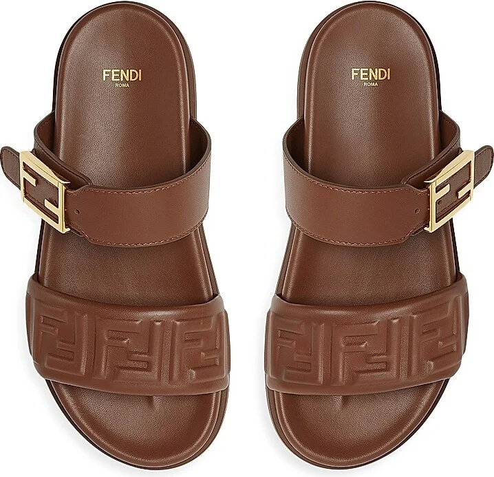 Women's Fendi Feel Leather Double Strap Sandals - Nero - Size 5 - Image 9