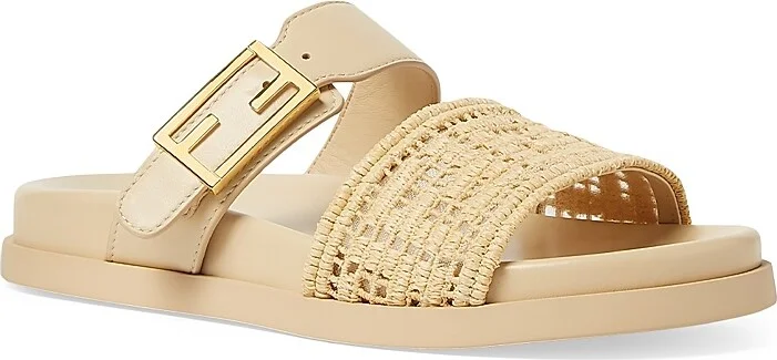 Women's Fendi Feel Woven Double Strap Slides - Beige - Size 5 Sandals - Image 2