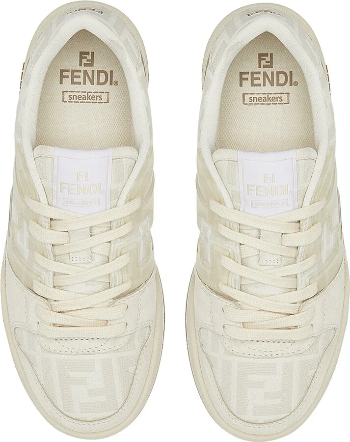 Women's Fendi Match Suede & Jacquard Low-Top Sneakers - Granite - Size 5 - Image 4