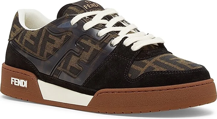 Women's Fendi Match Suede & Jacquard Low-Top Sneakers - Granite - Size 5 - Image 5