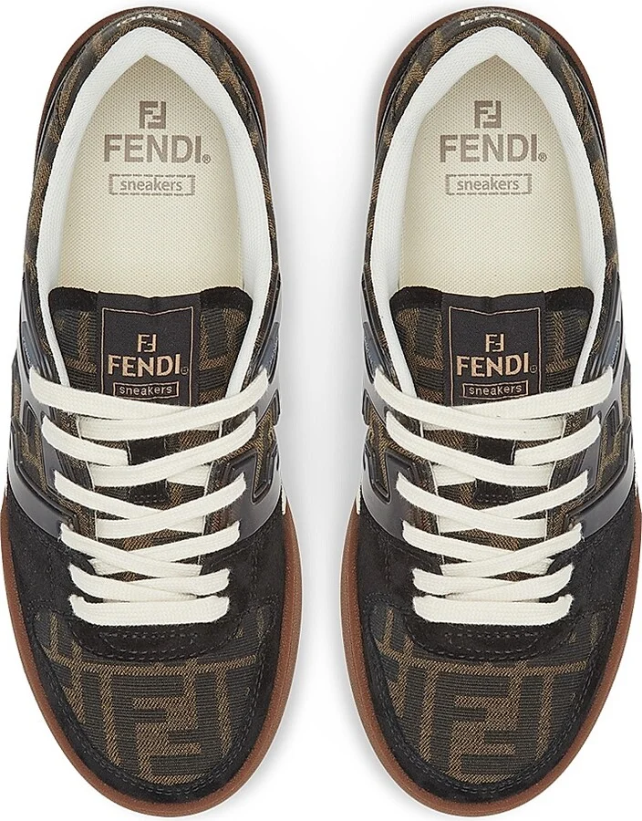 Women's Fendi Match Suede & Jacquard Low-Top Sneakers - Granite - Size 5 - Image 7