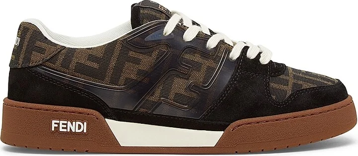 Women's Fendi Match Suede & Jacquard Low-Top Sneakers - Granite - Size 5 - Image 8